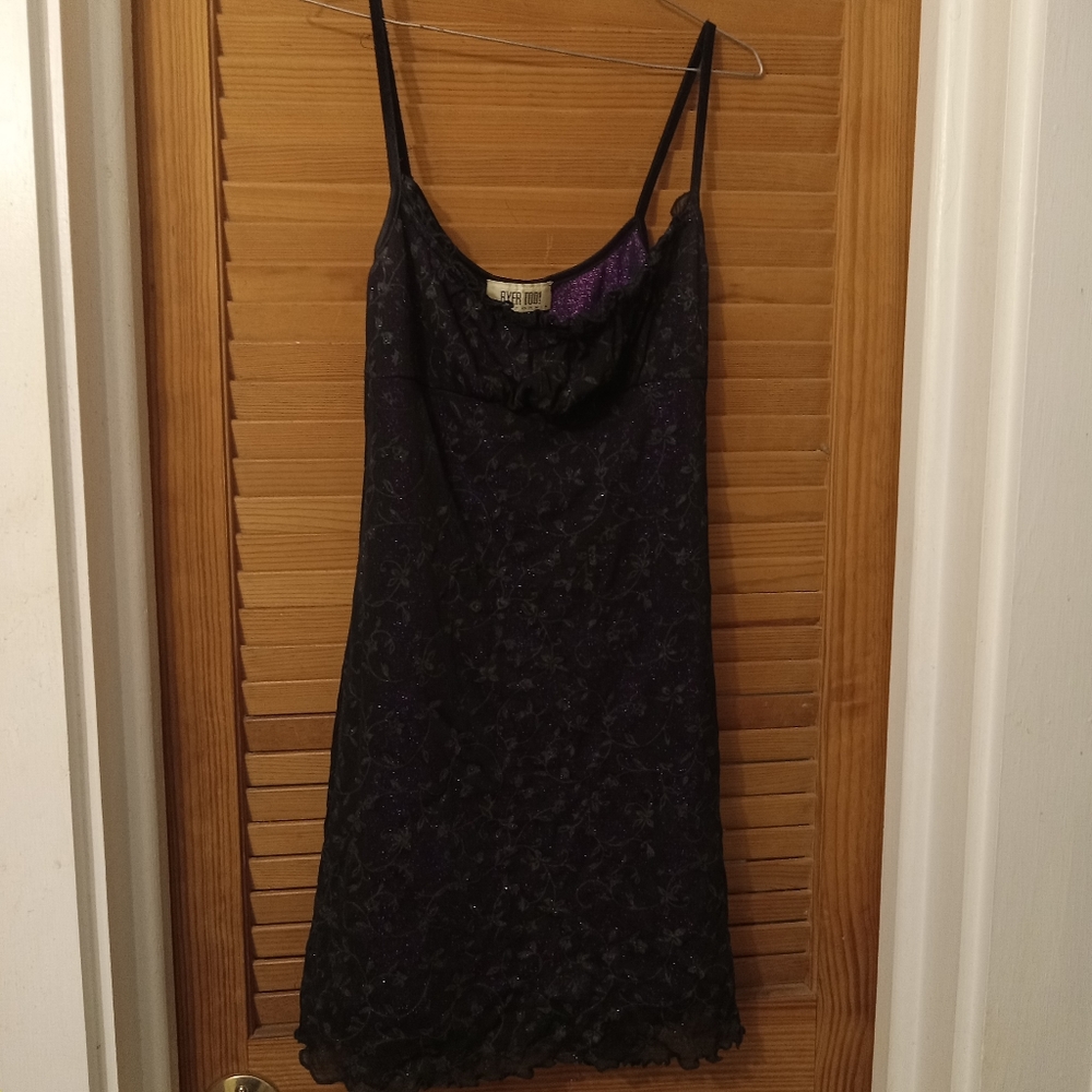Mini black dress w/purple sparkle under layer